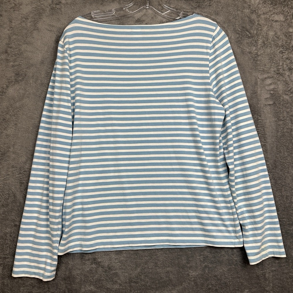 Garnet Hill Top Shirt Large Blue White Stripe Pima Cotton Boatneck Long Sleeve - Picture 5 of 10